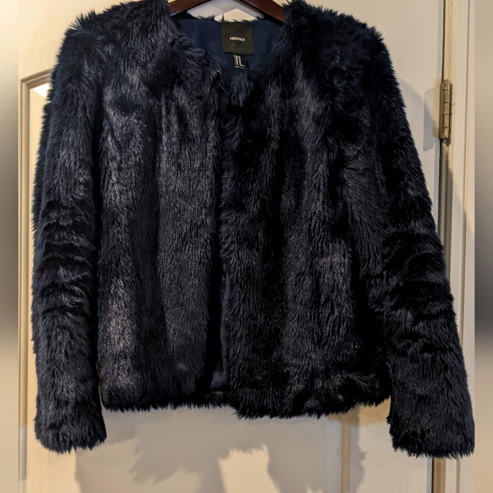 Like New Forever 21 Navy Fur Coat